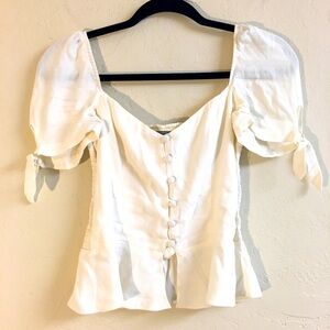 Reformation Cropped Ruffle Blouse Size 4 Cream White